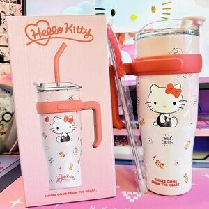 Hello Kitty Tumbler 40oz With Handle Straw Hot/Cold Water Insulation New